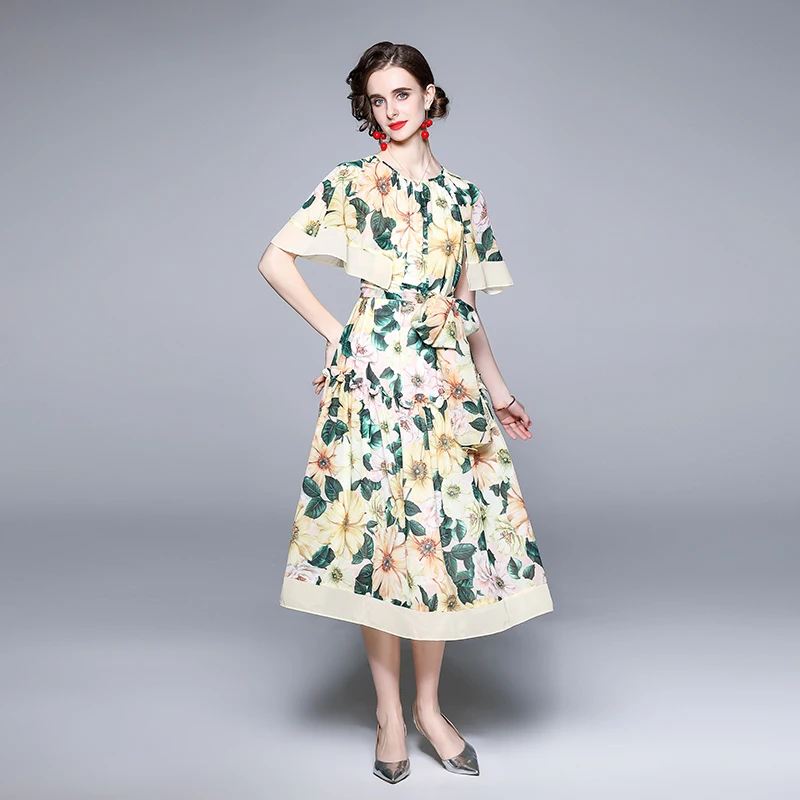 

Женское шифоновое платье в стиле бохо, модельное дизайнерское платье для отпуска с коротким рукавом и цветочным принтом, элегантное праздв...