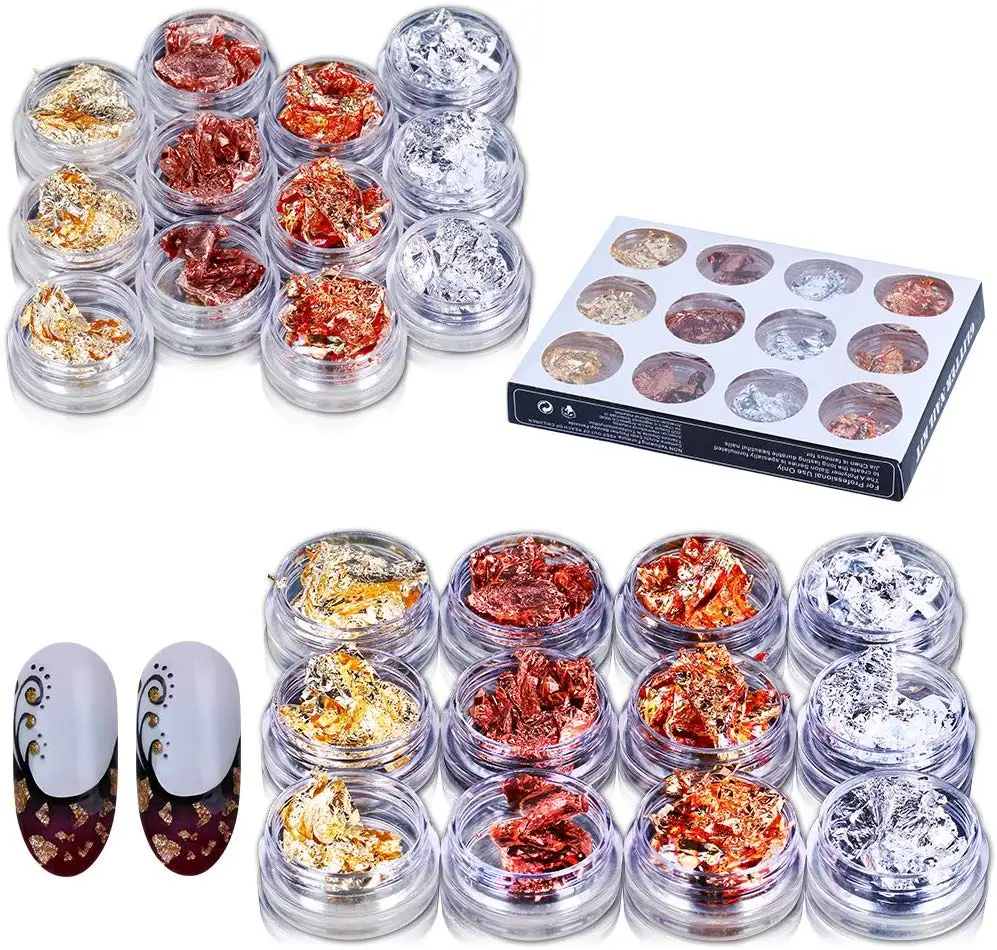 12 бутылок золотого и серебряного медного украшения для ногтей профессиональные