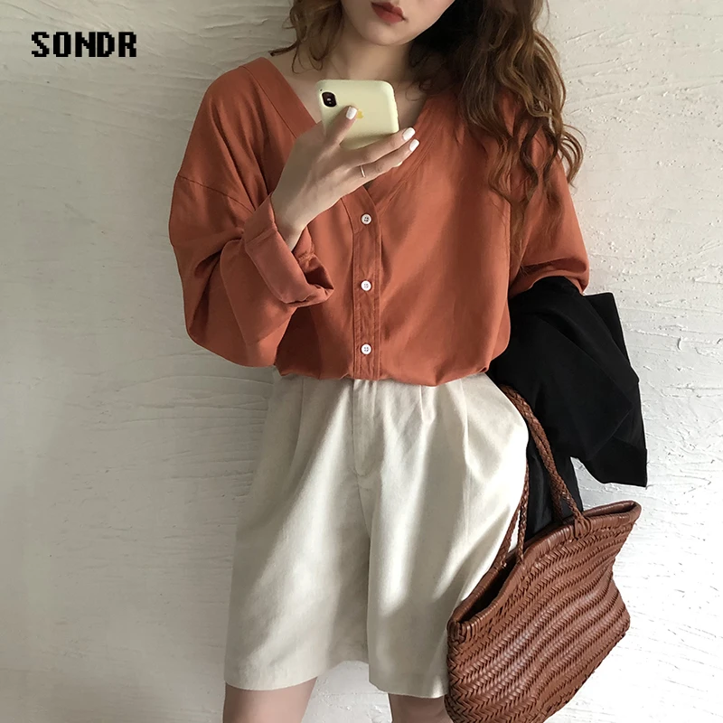 

Women Korean Style Minimalist Casual Chiffon Shirts 2020 Long Sleeve Loose Solid Color All Match Loose Tops Shirts Femme Blusas