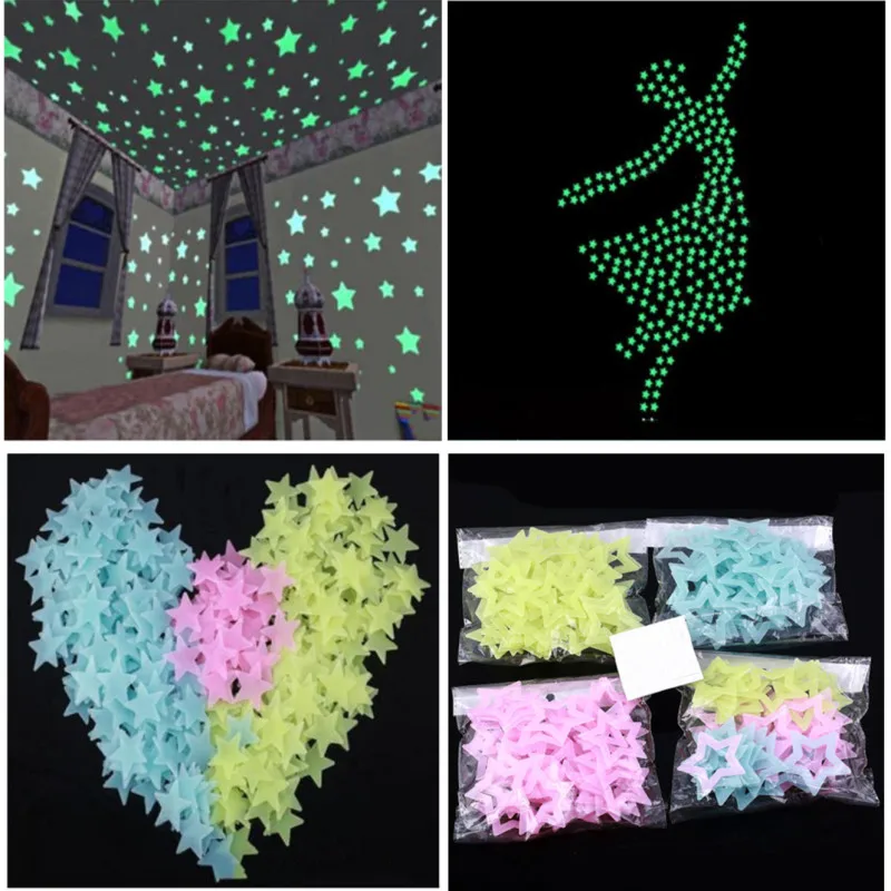 

3D звезды светится в темноте настенные наклейки настенные светящиеся люминесцентные настенные наклейки для детской комнаты, Спальня декор ...