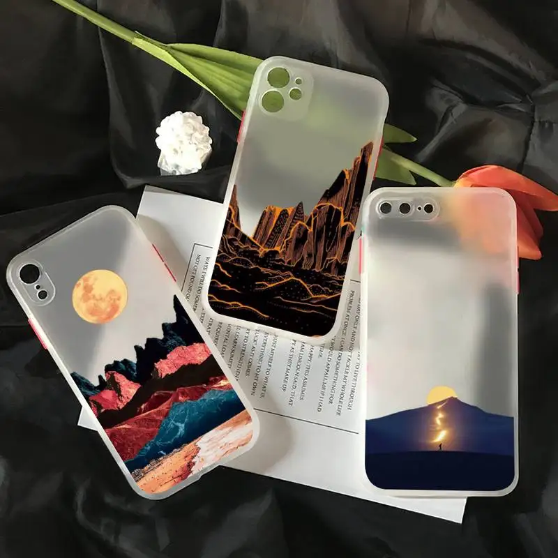 

Landscape Sunset Hand Painted Phone Case matte transparent For iphone 7 8 11 12 plus mini x xs xr pro max cover