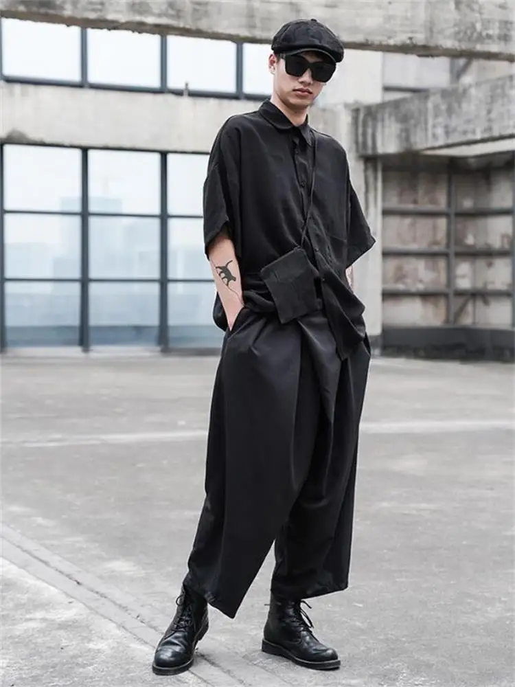 Men's Short-Sleeved Shirt Summer New Classic Simple Pocket Backpack Decoration Daily Leisure Youth Loose Oversized Shirt