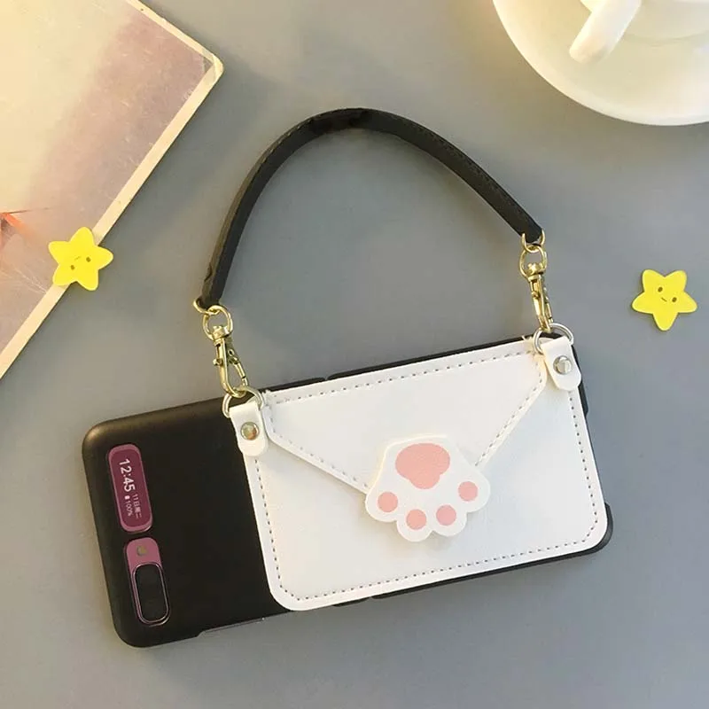 cute paw card wallet foldable case cover for samsung galaxy z flip 5g 4g handbag design back phone funda cover for z flip 3 free global shipping
