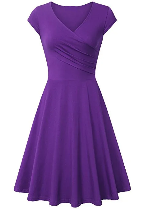 

Dress for Women Fashion Elegant Dress Women Solid Color V Neck Short Sleeve Plated Swing Party Banquet Dress