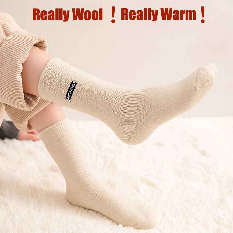 

Autumn Winter Season Cashmere Thickening Wool Socks Women Keep warm Long Socks Middle cylinder Thick Cotton Towel Socks 4 Pairs
