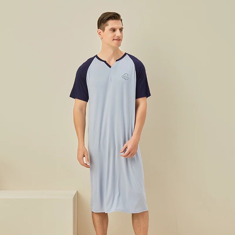 

Summer men's short-sleeved bathrobe loose and comfortable bamboo fiber men's nightgown