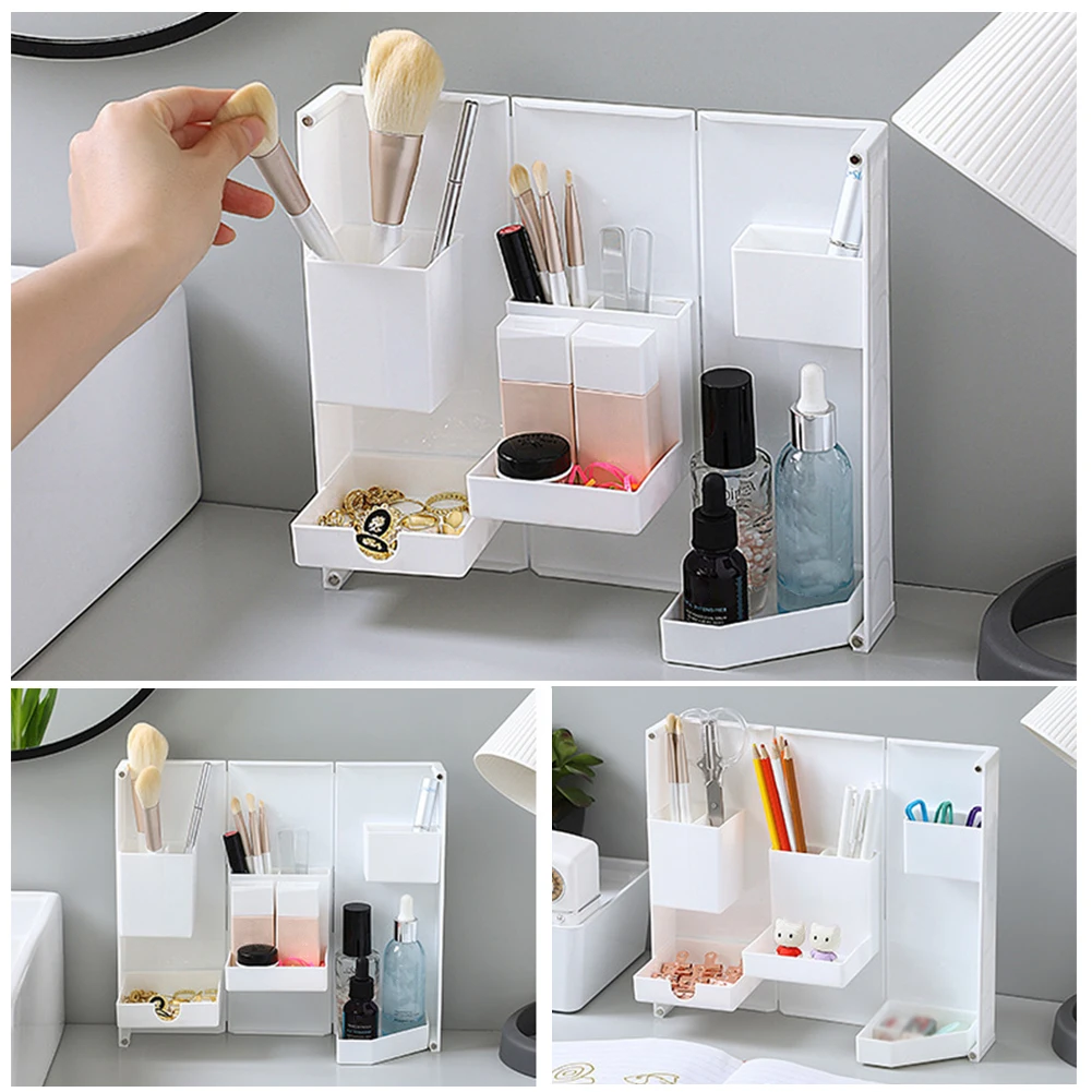 

School Makeup Brushes Standing Stationery Box Portable Pencil Case Home Office Rulers Desktop Organizer ABS Pens Foldable