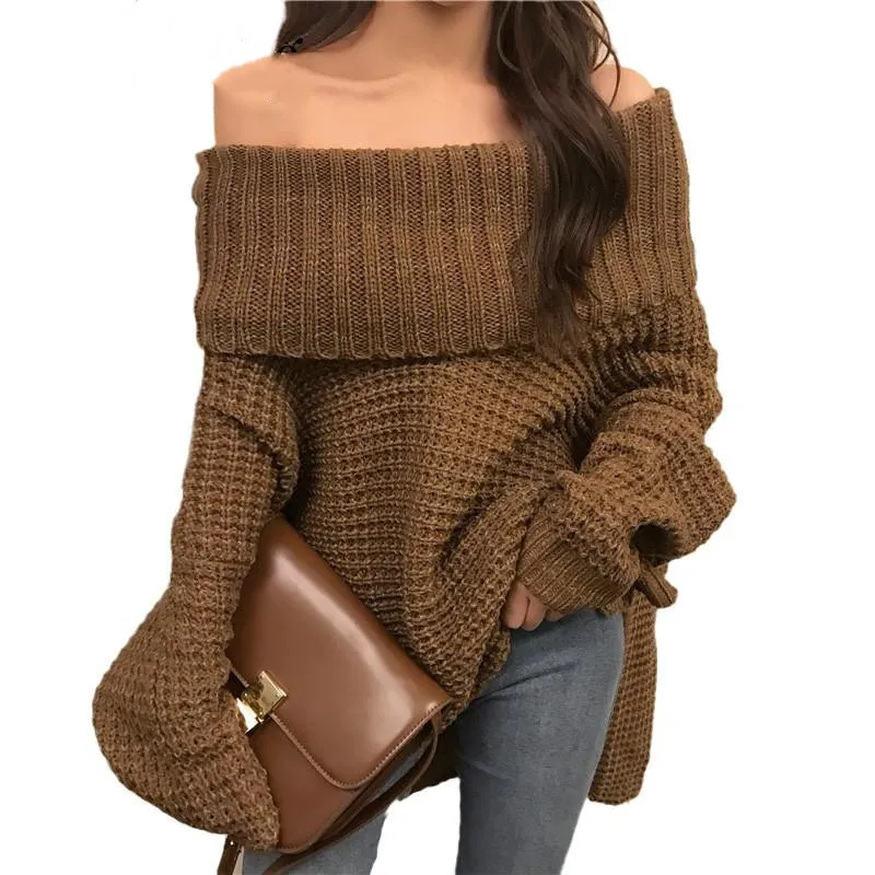 

Women Asymmetry Sexy Loose Women Sweater Slash Neck Irregular Off Shoulder Winter Sweater Women Sweater 2020 Fashion Clothes