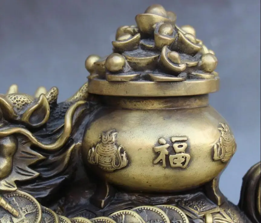 9 &quotКитайский фэншуйская бронза чаша богатства Дракон-черепаха скульптура в