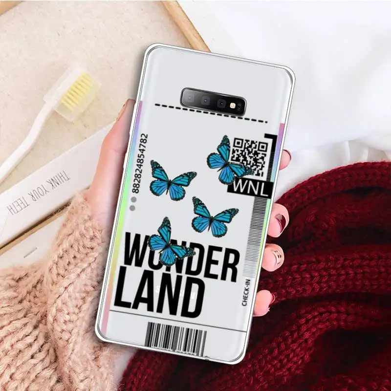 

World Country Label Air Tickets butterfly Phone Case Transparent for samsung A 21s 50 51 71 S 8 9 20 20fe note 10 20 ultra plus