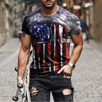 retro style mens t shirt with flag pattern 3d printing street style round neck breathable fashion new products in 2021