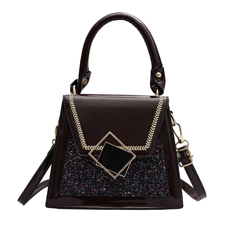 

Spring ladies bag new fashion patent leather sequin shoulder messenger bag Joker ins portable small square bag