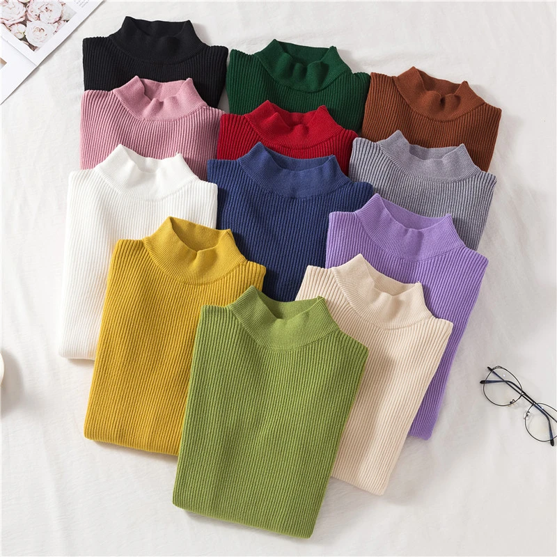 Женский вязаный свитер мягкий Однотонный с высоким воротником Модный женский