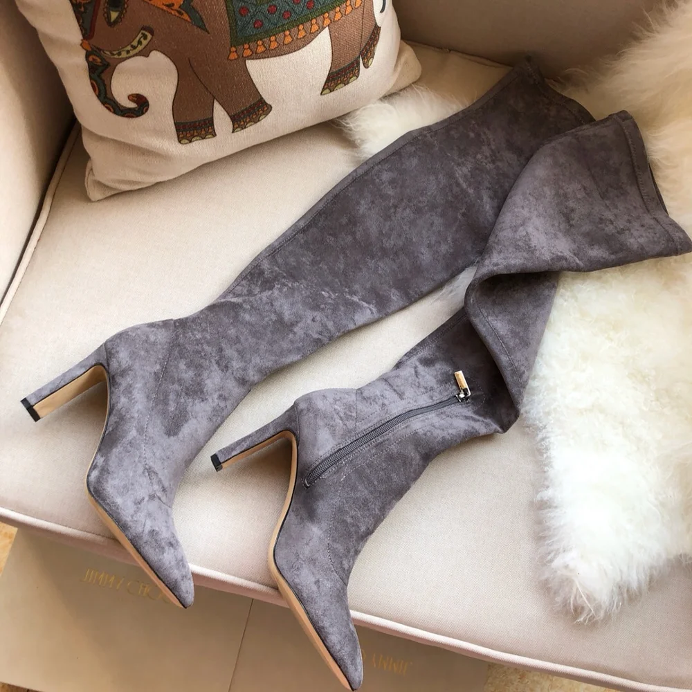 Привлекательные сапоги женские выше колена из натуральной замши на высоком