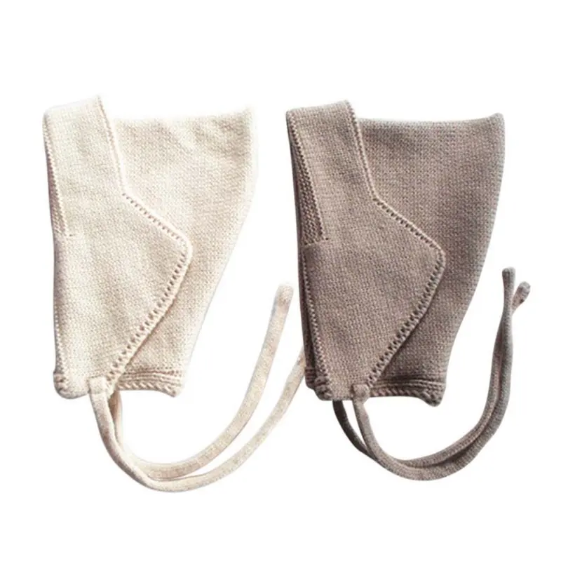 Новые осенние вязаные шапки для девочек и мальчиков со шнуровкой однотонные