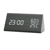 creative digital clock wooden electronic led time display temperature and humidity for home office
