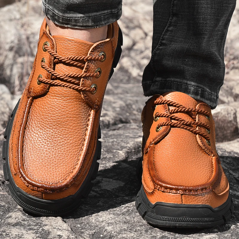

Genuine Leather Men's Shoes lace up Autumn Casual Work Shoes Outdoor Rubber Shoes cow leather Oxfords men flats chaussure homme