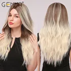 Длинный волнистый синтетический парик GEMMA с эффектом омбре, коричневые светлые хайлайтеры, парики для чернокожих женщин, средней части, косплей, волосы из высокотемпературного волокна