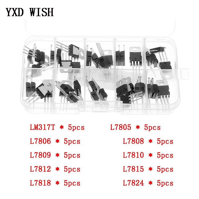 50 ⑤ кор. LM317T L7805 L7806 L7808 L7809 L7810 L7812 L7815 L7818 L7824 транзисторный набор 10 значений
