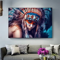 indian body art canvas painting girl with feather colorful pop art canvas prints portrait of indian wall picture for living room