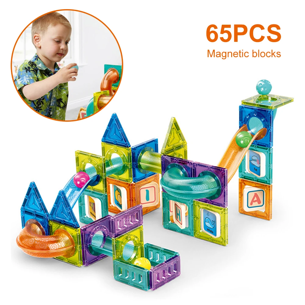 

64Pcs Mini Magnetic Designer Magnet Building Blocks Construction Marble Pipeline Tile Race Track Educational Constructor Toys