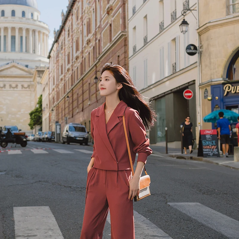 Traje informal retro de viento para primavera y otoño, traje de dos piezas con temperamento femenino y moda fina, 2021