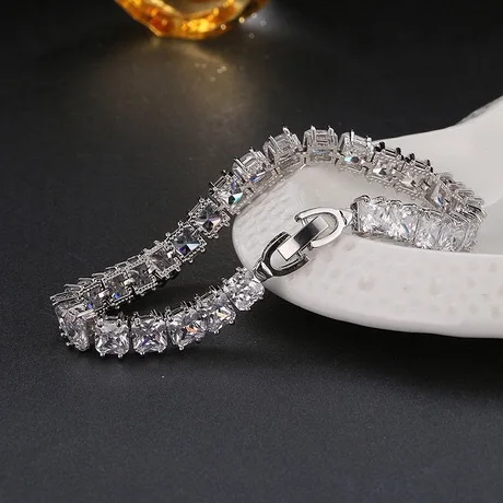 

S32 Platinum Plated Square 5A NSCD stone Simple Love Tennis Bracelet For Women/Men Wedding Jewelry friendship bracelets