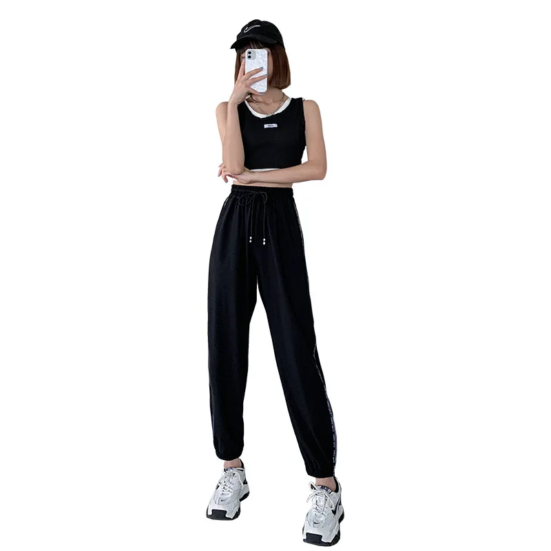 

WANYUCL ice silk quick-drying sports pants women summer thin loose straight high waist thin harem pants casual bloomers women