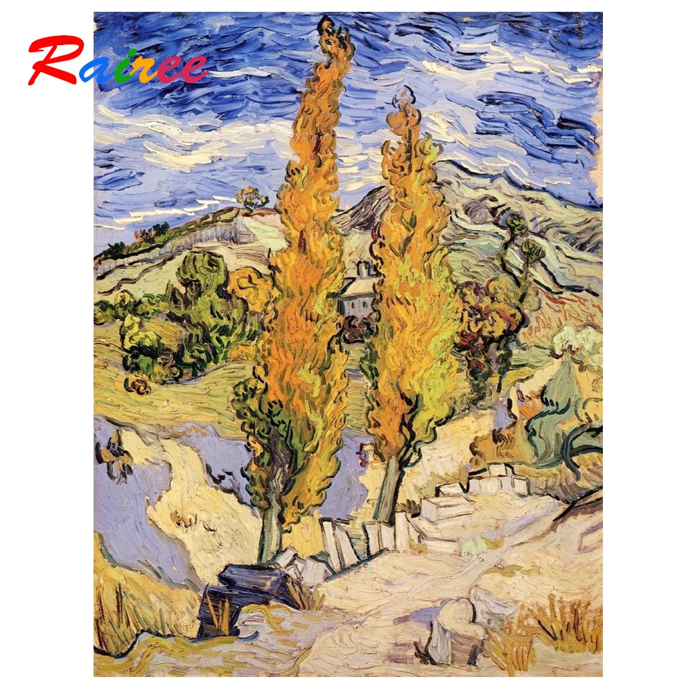 Картина Тополь Святого Реми 5D алмазная вышивка своими руками Rairee Van Gogh|Алмазная