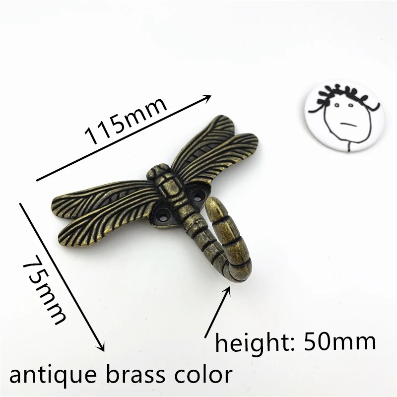 antique brass color LCH художественный креативный крючок в форме стрекозы для одежды, вешалка для одежды из цинкового сплава, крючок для шкафа, дверная фурнитура, матовый серебряный крючок - Цвет: antique brass color
