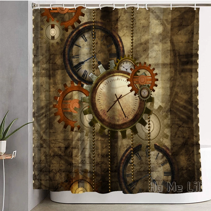 Механические часы старое снаряжение занавеска для душа в стиле стимпанк