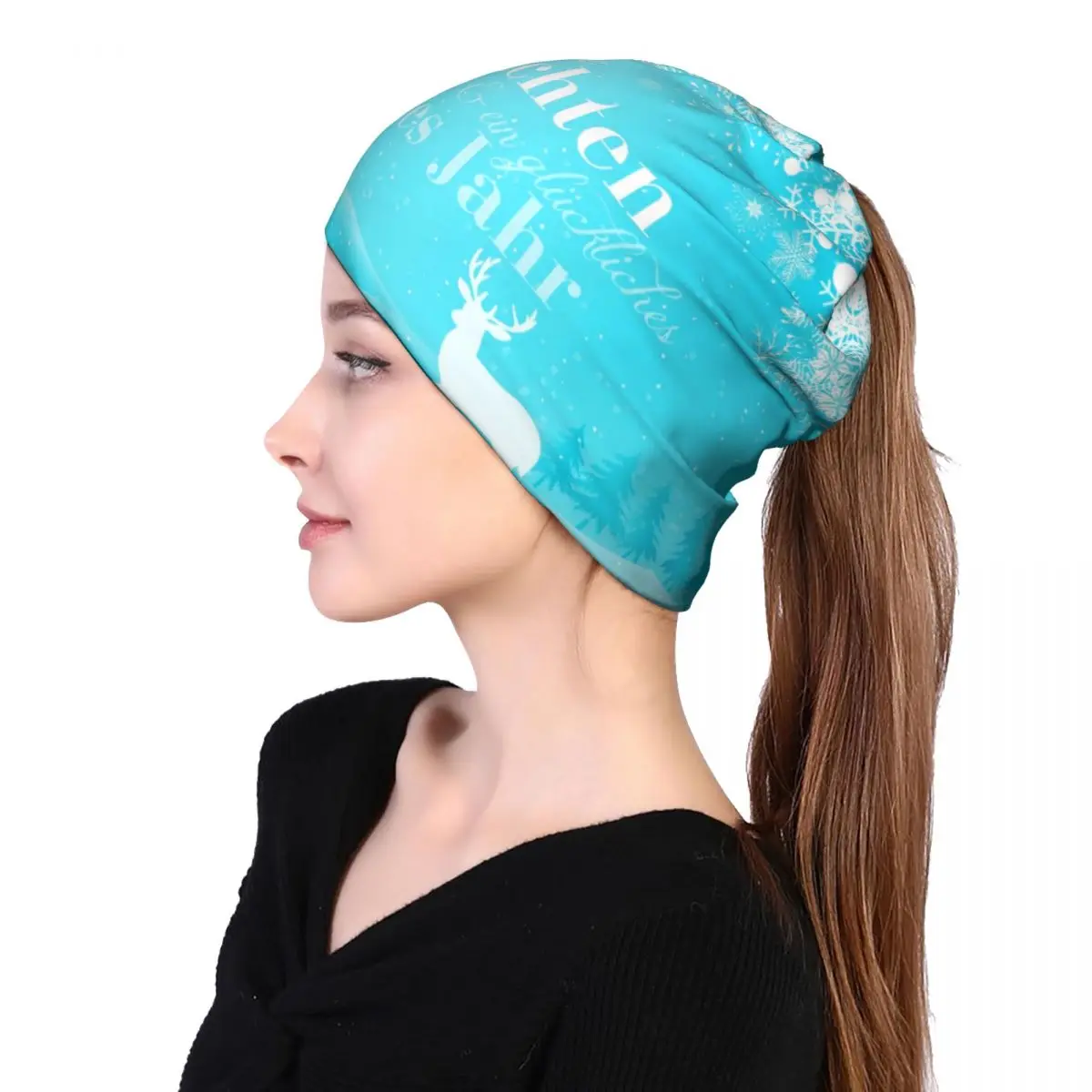 

Merry Christmas Fixed Congratulation Glitter Blue Unisex multifunction beanie hat