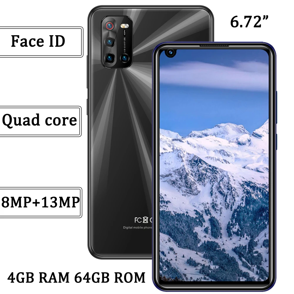 

Quad Core 6A 8MP+13MP Face ID Android 6.72" Mobile Phones Front/Back Camera 4G RAM+64G ROM Global Smartphones Celulares Unlocked