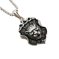 vintage silver stainless steel animal lion shield pendant necklace men animal amulet necklace hip hop punk necklace wholesale