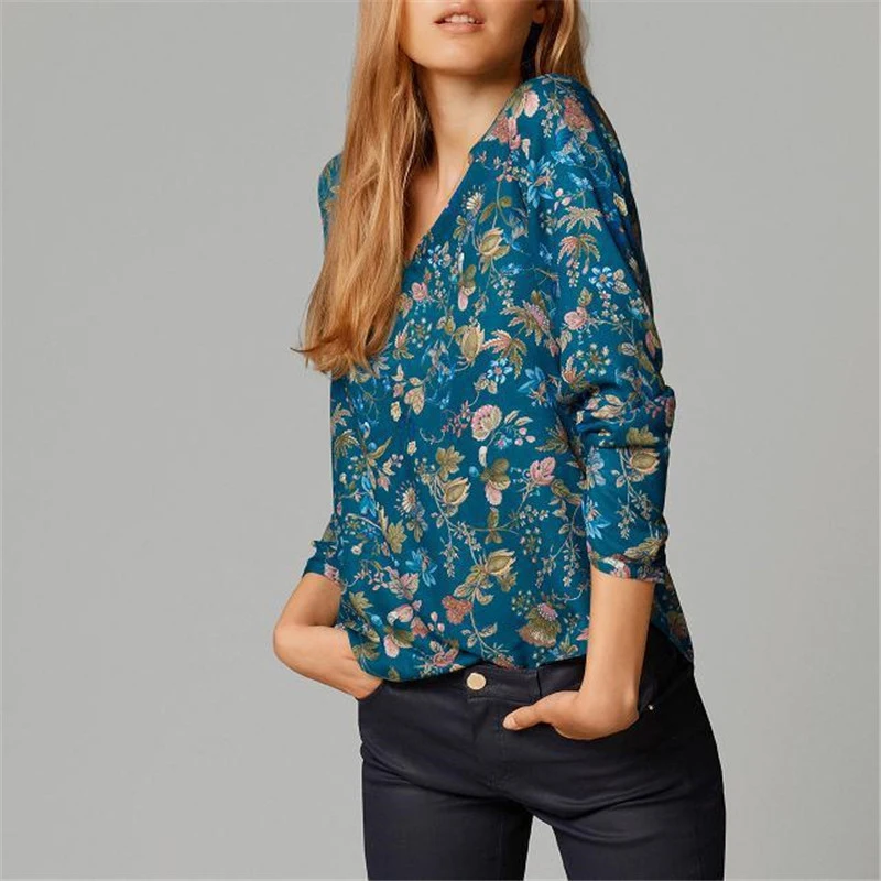 

Блузка женская с длинным рукавом и V-образным вырезом, из чистого хлопка