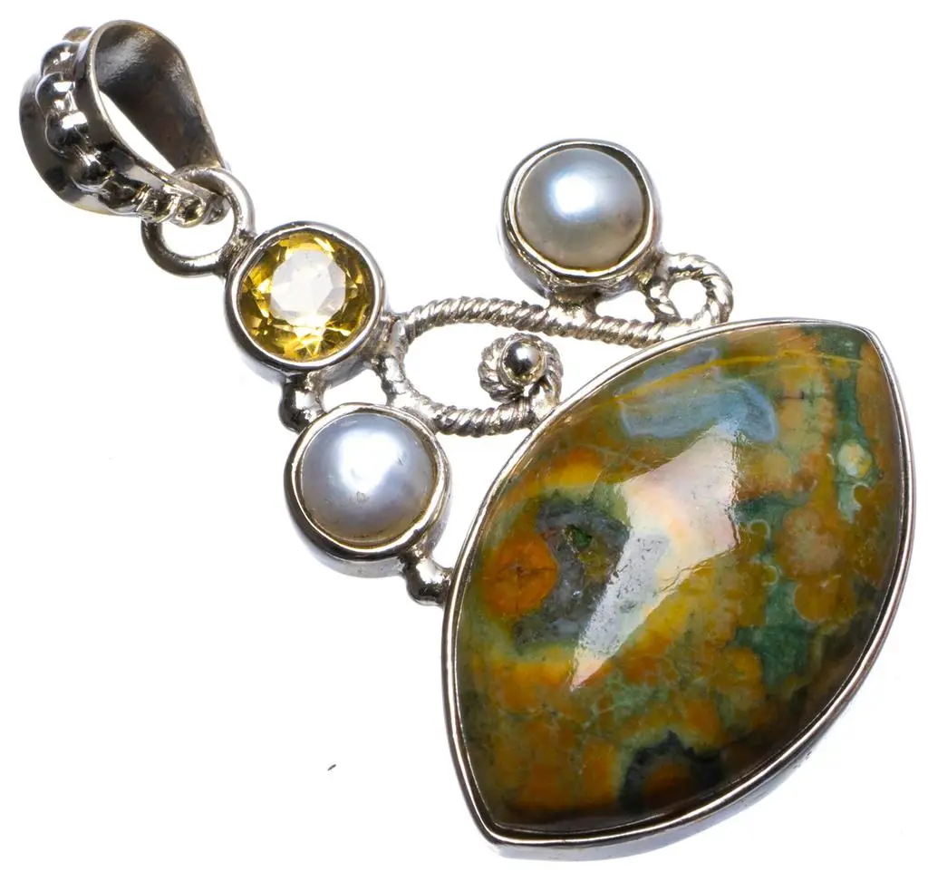 Натуральная Океаническая яшма цитрин и речная жемчужина ручная работа