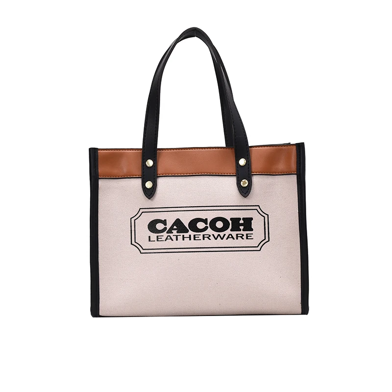 

2021 Casual Canvas Handbag Women Simple Design Letter Shoulder Bag Contrast Color Large Capacity Crossbody Female Travel Tote
