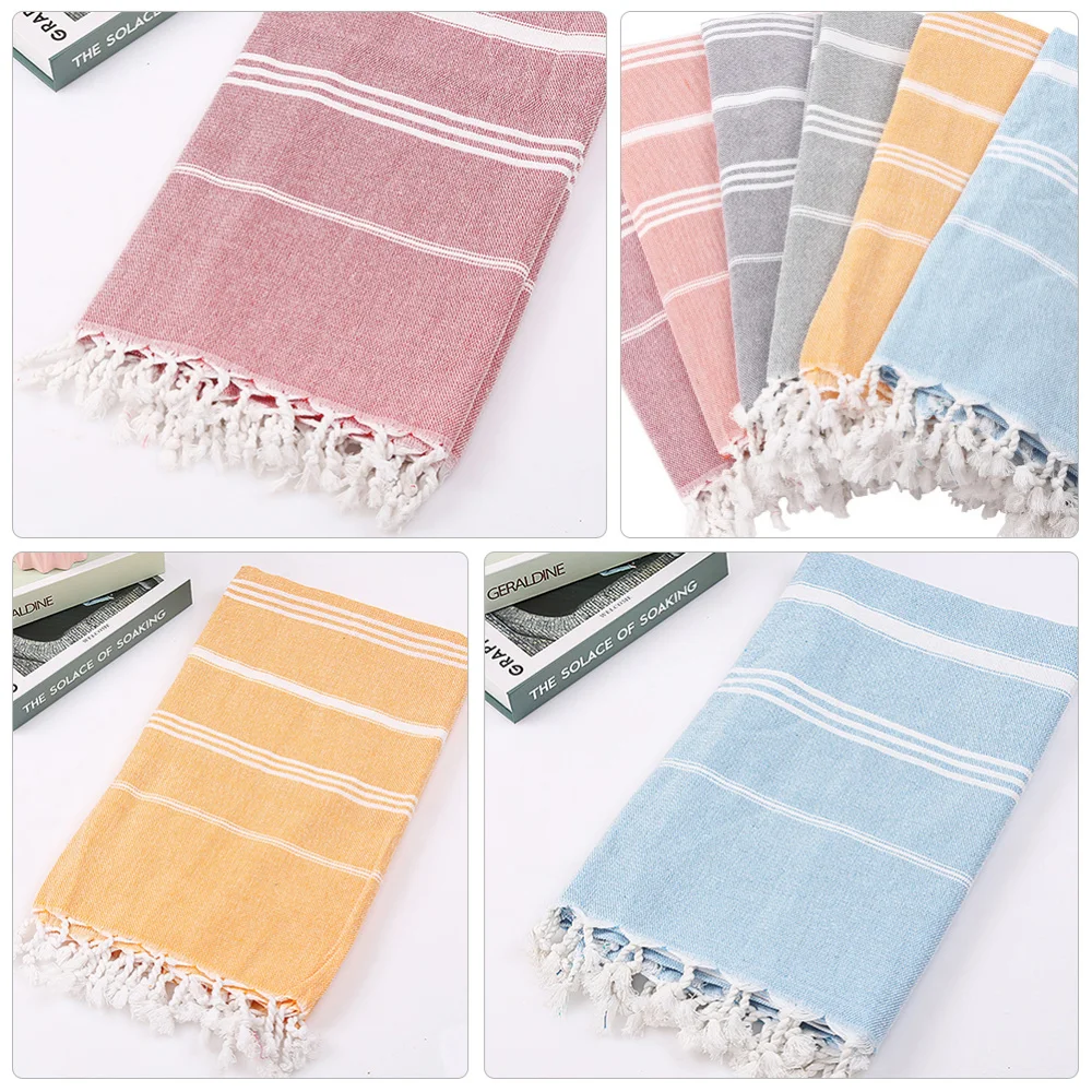 

1 Set 3Pcs Turkish Tassel Beach Towels Exquisite Bath Towels Shower Towels (Yellow White)