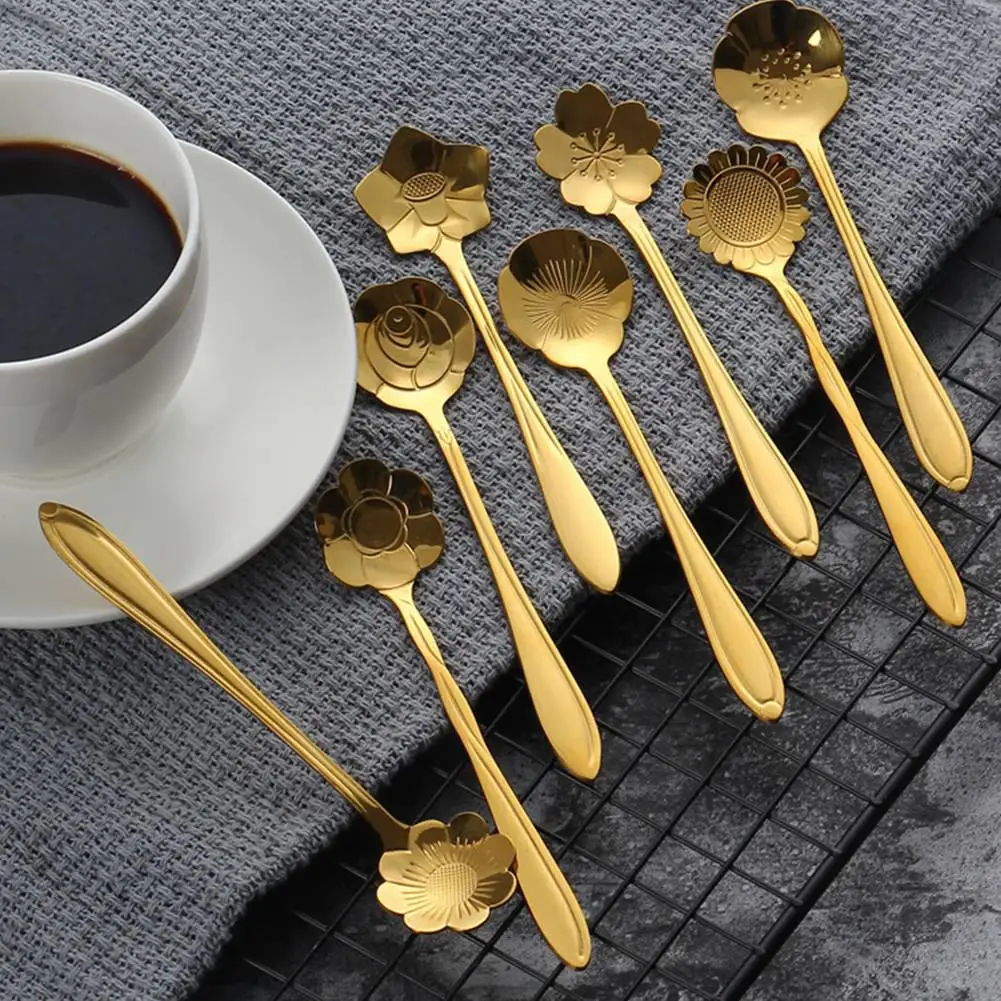

8PCS Flower Shape Stainless Steel Coffee Spoon Tea Spoon Ice Cream Spoons