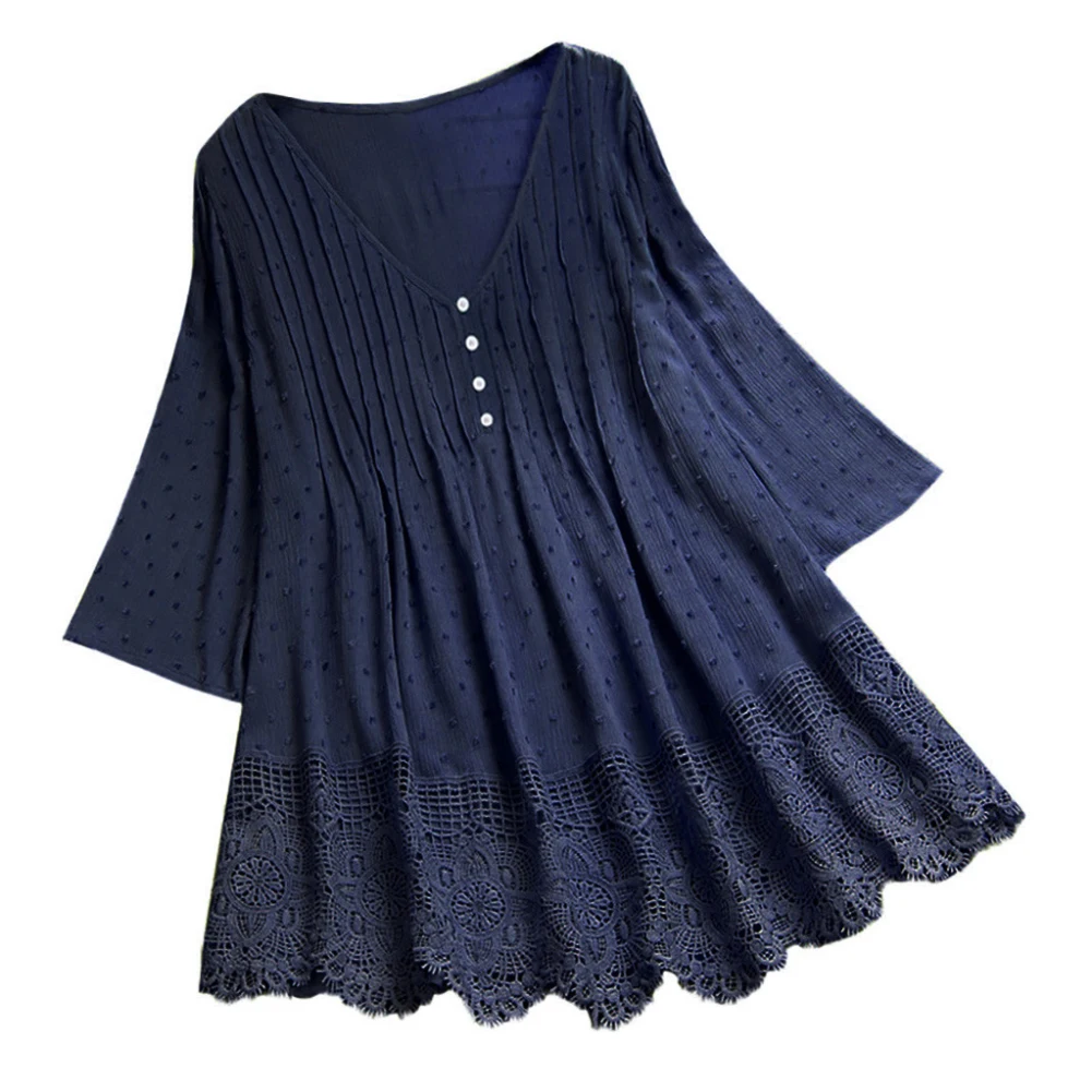 Женская ажурная блузка с полурукавами цветочный кружевной подол и пуговицами