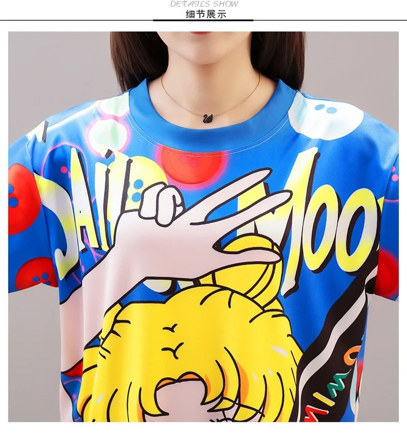 Летнее платье с мультяшным принтом Сейлор Мун уличные стильные свободные