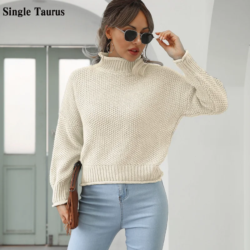 

Женские повседневные пуловеры, сезон осень-зима, однотонные белые джемперы с длинным рукавом, модная водолазка в Корейском стиле, базовый т...
