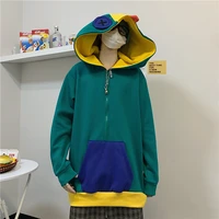 2021 new frog hoodie splice zip up hoodies women men long sleeve winter fashion korean style plus velvet warm sweatshirt couples