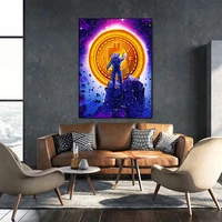 the new blue planet moon golden bitcoin virtual currency ethereum art poster canvas painting wall artist home decoration bedroom