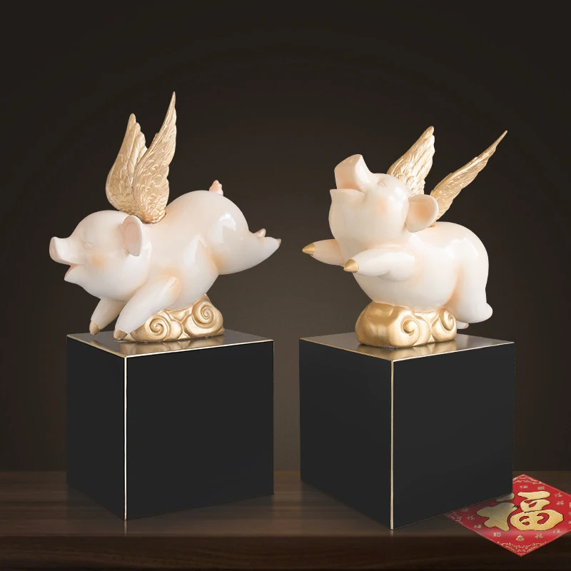 Китайская эпоксидная скульптура счастливой золотой свиньи FENGSHUI украшения для