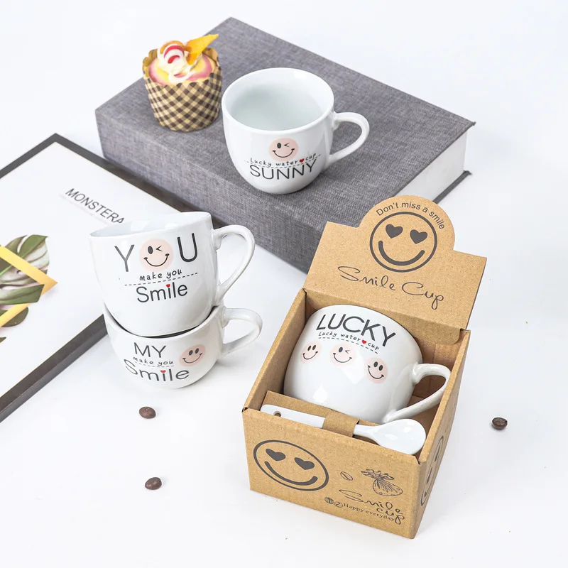 

Cute Mug with Lid and Spoon Glass Breakfast Cup Coffee Tea Milk Mugs Cartoon Large Cup Tazas De Cafe Creativas Couple Gifts