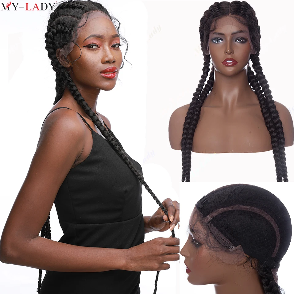 My-Lady 35'' Synthetic Lace Frontal Braided Wigs Lace Front Wig African American Style Afro Wigs Wholesale Box Braids Lace Wigs