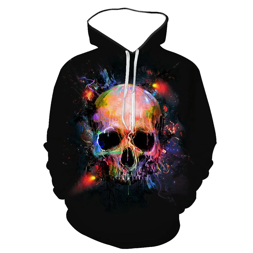 

2021 Spring and Autumn Fashion Skull 3D Digital Print Hoodie Long Sleeve Top Men's Sports Gothic Retro Horror Sports Hoodie
