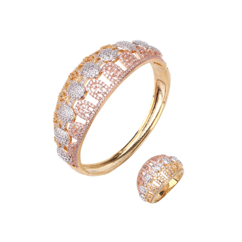 Роскошный модный классический трехцветный браслет с кольцом из меди и циркона