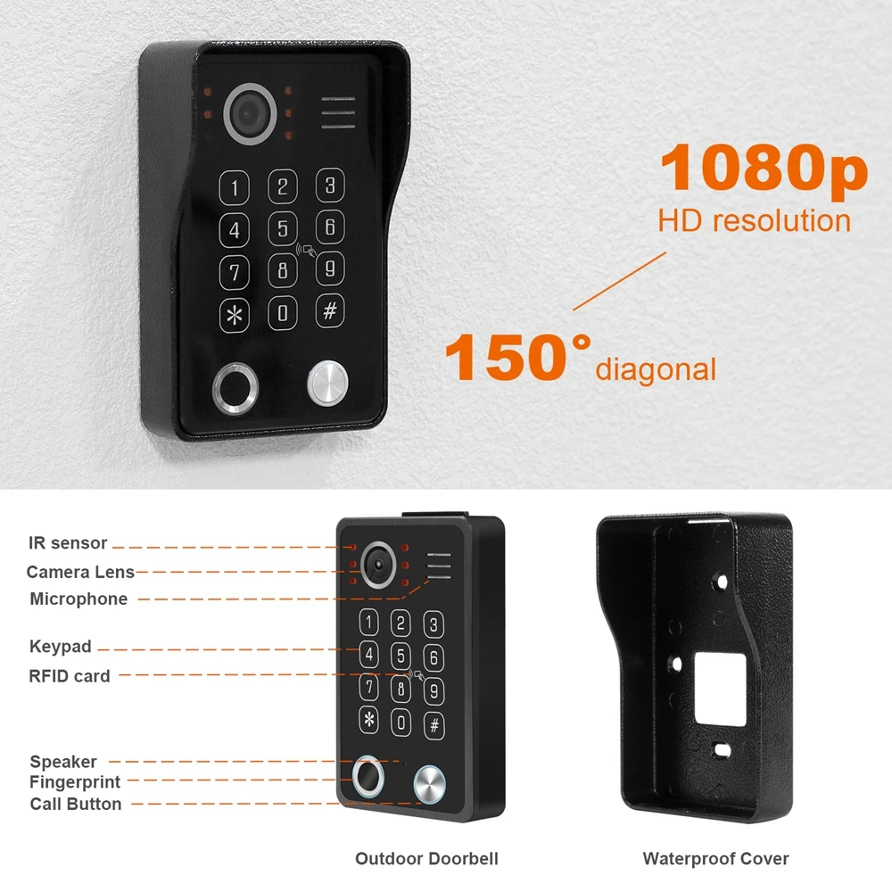 Video Intercom for Villa WIFI Video Doorbell Fingerprint Keypad 1080P Touch Screen TUYA Smart APP  Motion Detection Message Push